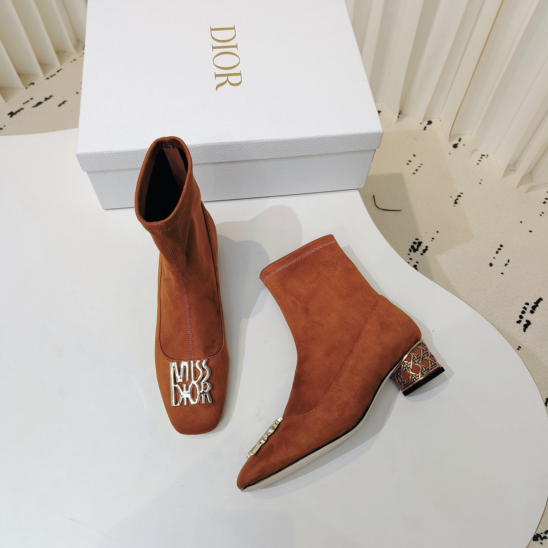 Miss Dior Ankle Boots 40mm Orange Brown Suede 111387