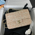 25C Flap Bag 20cm Beige Polka Dot Silver Sequin Calfskin