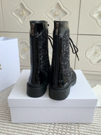 CD D-Unit Ankle Boot In Black Tweed Fabric And Glossy Cowhide 105086