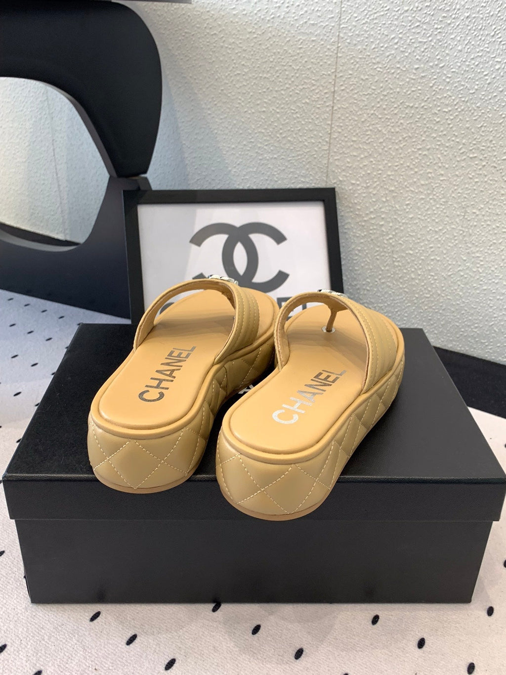 CC Thong Slippers In Dark Beige Lambskin 147050