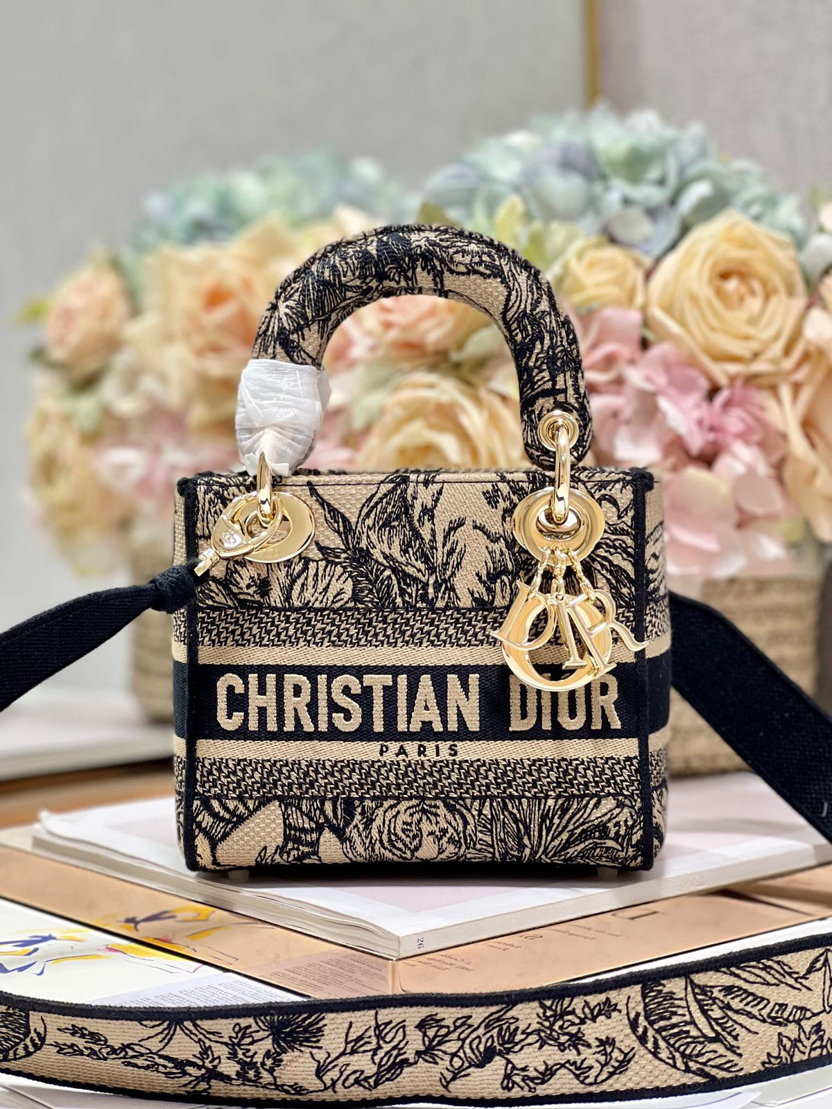 CD Elephant Apricot 17 Lady Dior Bag Canvas 336749