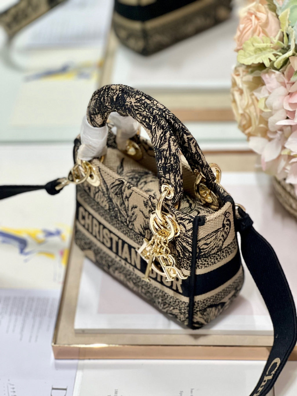 CD Elephant Apricot 17 Lady Dior Bag Canvas 336749