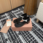 Miu High Thong Sandals With White Strap In Black Glossy Lambskin
