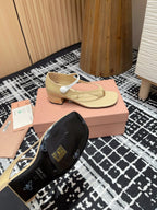 Miu High Thong Sandals With White Strap In Beige Glossy Lambskin