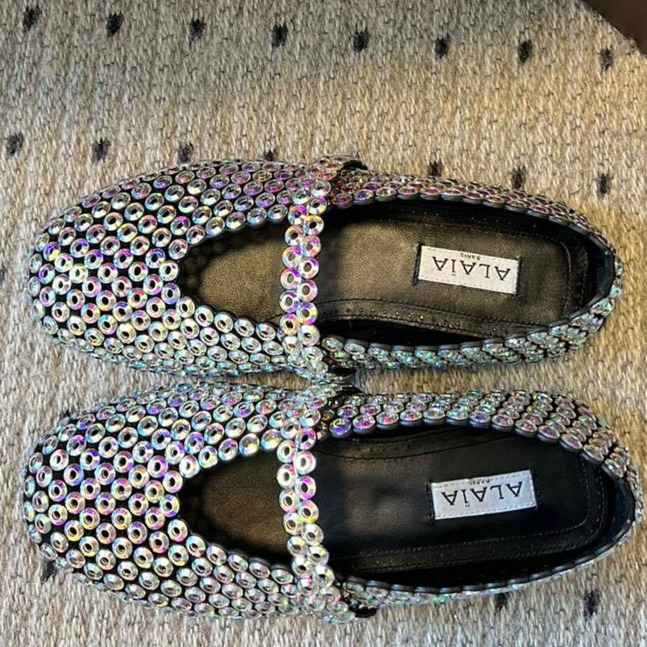 Alaia 25 Embellished Mary Jane Ballet Flats Multicolor Suede 303686