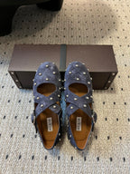 Alaia 25 Criss Cross With Stud Ballet Flats Azure Blue Suede Sheepskin 303691
