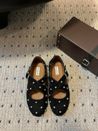 Alaia 25 Criss Cross With Stud Ballet Flats Black Suede Sheepskin 303693