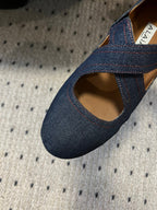 Alaia 25 Criss Cross With Stud Ballet Flats Denim Blue Sheepskin 303695