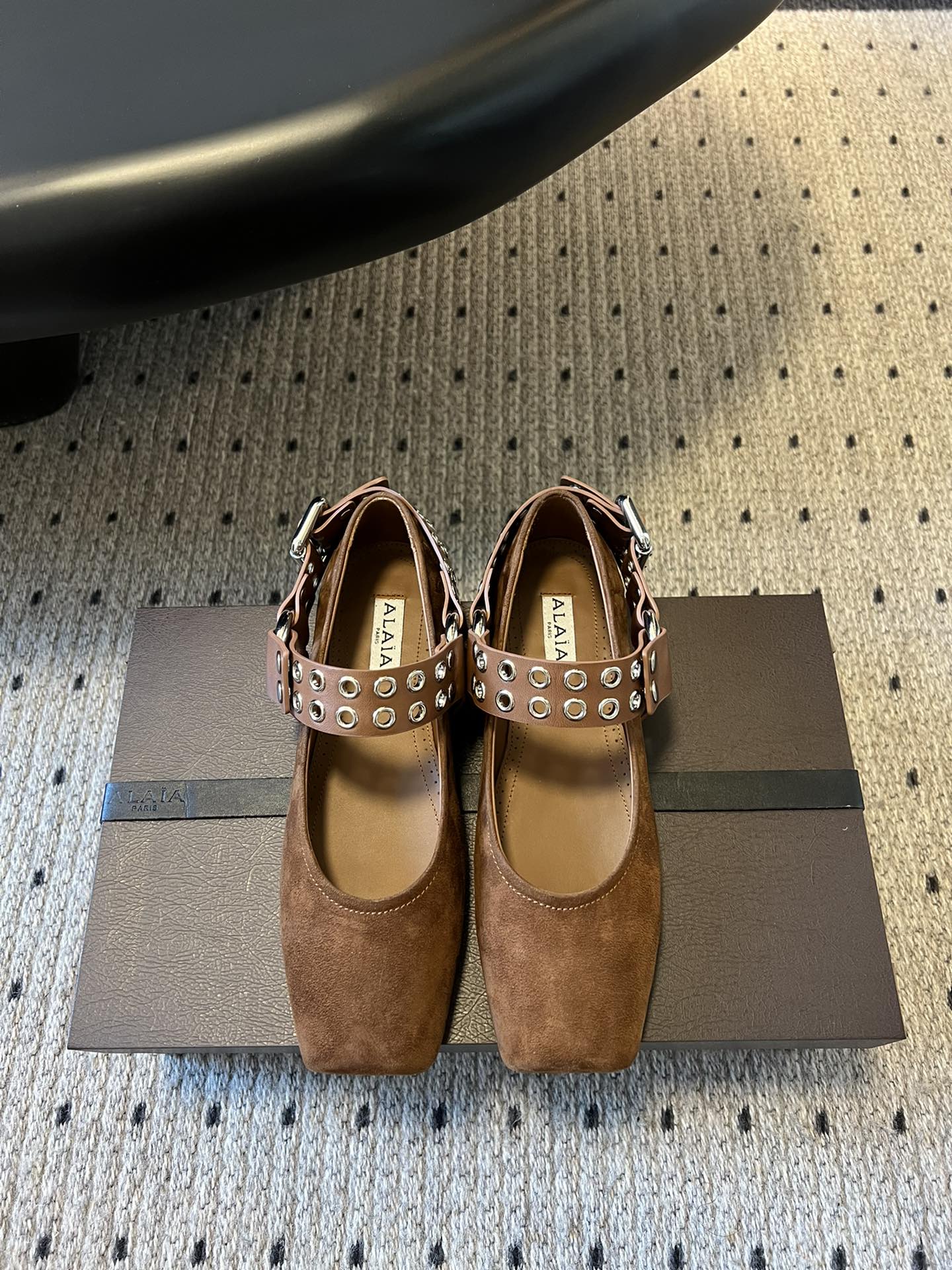 Alaia 25 Biker Ballet Flats Brown Chocolate Suede 303730
