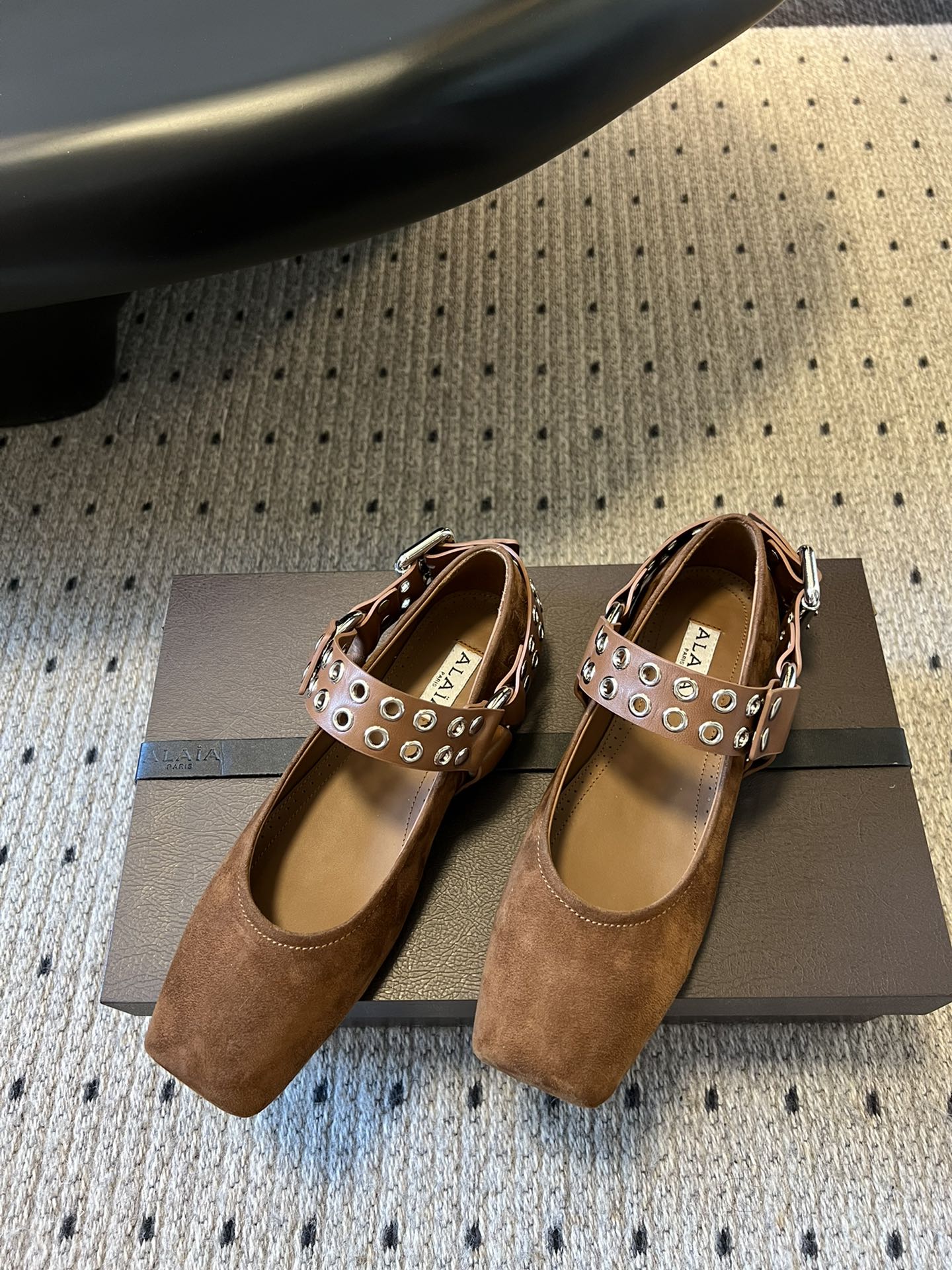 Alaia 25 Biker Ballet Flats Brown Chocolate Suede 303730