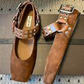 Alaia 25 Biker Ballet Flats Brown Chocolate Suede 303730