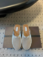 Alaia 25 Fishnet Flat Mules Silver Lampskin 303679