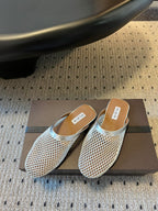 Alaia 25 Fishnet Flat Mules Silver Lampskin 303679