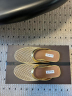 Alaia 25 Fishnet Flat Mules Gold Lampskin 303680