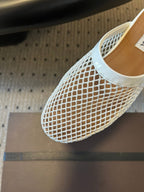 Alaia 25 Fishnet Flat Mules White Lampskin 303681