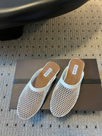 Alaia 25 Fishnet Flat Mules White Lampskin 303681