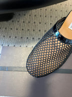 Alaia 25 Fishnet Flat Mules Black Lampskin 303685