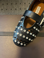 Alaia 25 Vienne With Strass Ballet Flats Black Lambskin 303722