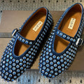 Alaia 25 Strass Ballet Flats Navy Blue Suede Goatskin 303724
