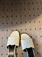 CLEMENCE MULE IN WHITE LAMBSKIN AND PATENT CALFSKIN