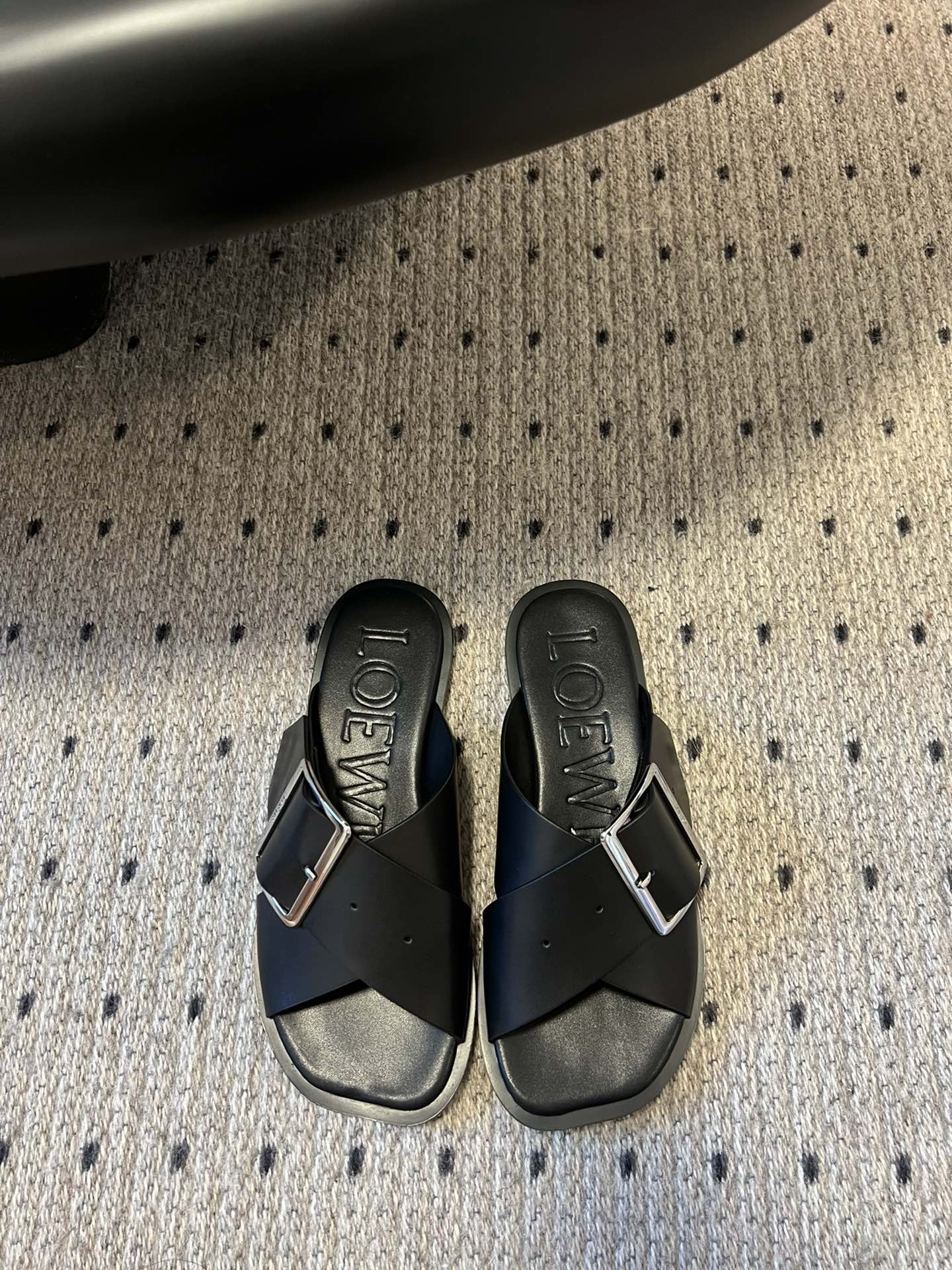 Loewe 25 Petal Belt Flat Sandals Black Sheepskin