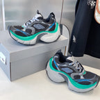 DAD SHOES IN GRAY MIX MINT GREEN AND BLUE MESH AND CALFSKIN