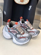 DAD SHOES IN GREY RED WHITE MESH AND CALFSKIN