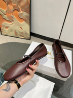 The Row Elastic Ballet Slipper In Dark Burgundy Calfskin 455035