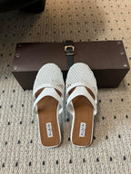 Alaia 25 Infradito Fishnet Flat Mules White Lampskin 303706