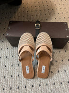 Alaia 25 Infradito Fishnet Flat Mules Nude Lampskin 303707