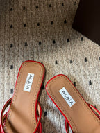 Alaia 25 Infradito Fishnet Flat Mules Red Lampskin 303710