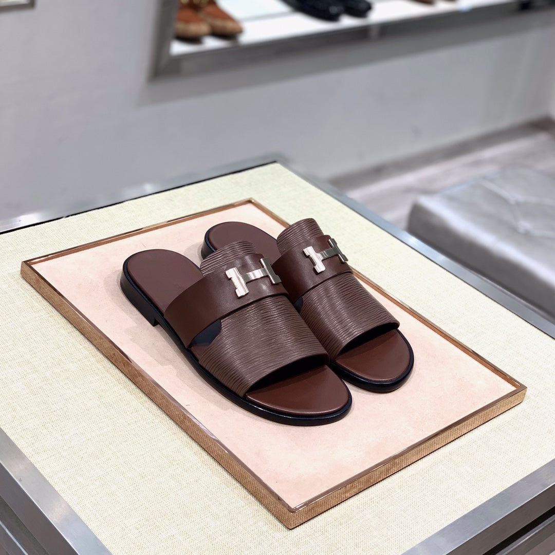 HM Men's Slide Brown Cowhide 567148