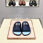 HM Men's Slide Navy Blue Cowhide 567150