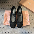 Miu 26s Ballerinas In Black Mesh Fabric With Bow