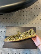 Alaia 25 Woven Ballet Flats Gold Metallic Leather 303675