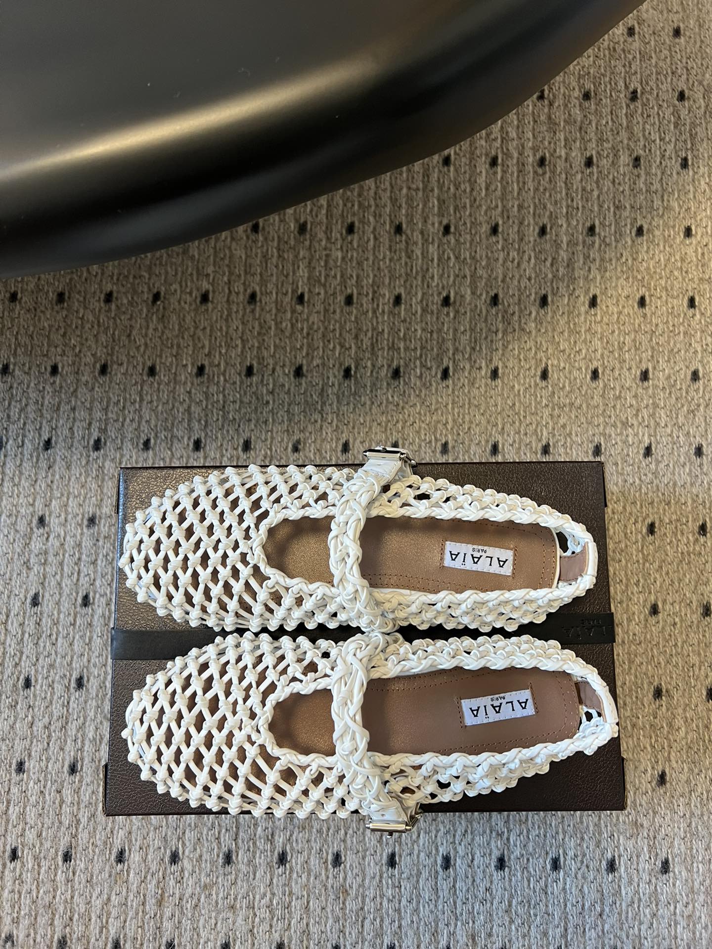 Alaia 25 Braided Ballet Flats White Cowhide 303676