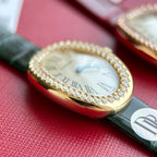 Baignoire 23mm Pink Gold Case Diamond Bezel Dark Green Leather Strap