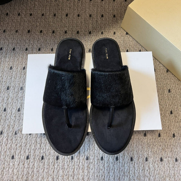 Signum Flat Sandal in Black Sheepskin And Horse Hair 282424