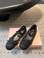 Miu 26s Ballerina Flats In Black Mesh Sheepskin