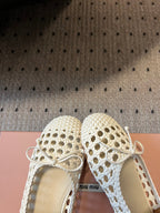 Miu 26s Ballerina Flats In Cream White Mesh Sheepskin