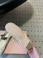 Miu 26s Ballerina Flats In Cream White Mesh Sheepskin