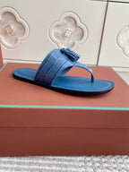 LP Flip Flops In Blue Lambskin Snake Embossing