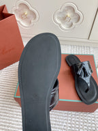 LP Flip Flops In Black Lambskin Snake Embossing