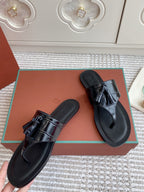 LP Flip Flops In Black Lambskin Snake Embossing