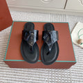 LP Flip Flops In Black Lambskin Snake Embossing
