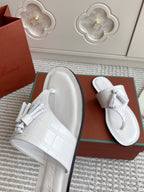 LP Flip Flops In White Lambskin Snake Embossing