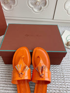 LP Flip Flops In Orange Lambskin Snake Embossing