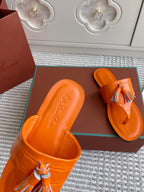 LP Flip Flops In Orange Lambskin Snake Embossing