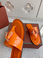 LP Flip Flops In Orange Lambskin Snake Embossing