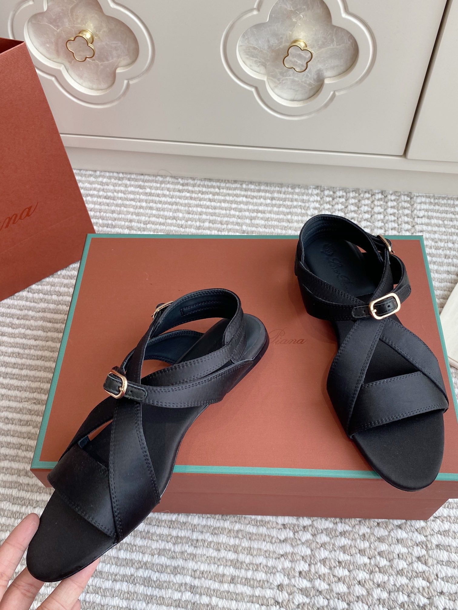 LP Sandals In Black Satin